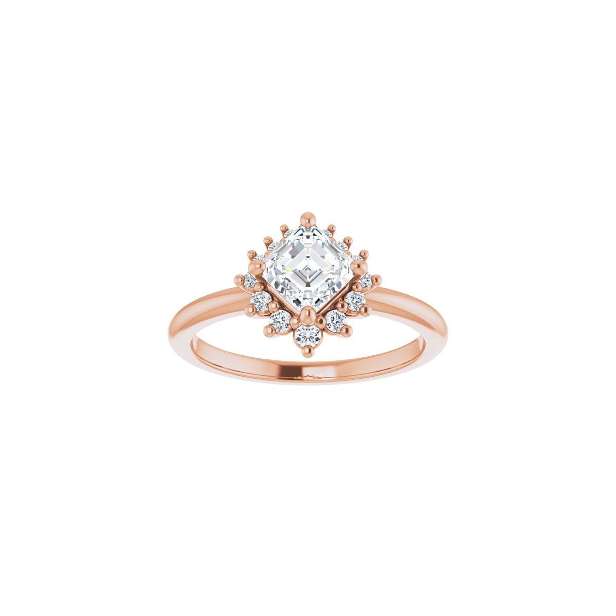 Asscher Halo-Style Asymmetrical Engagement Ring Semi-Mount - gallery - Series 124478