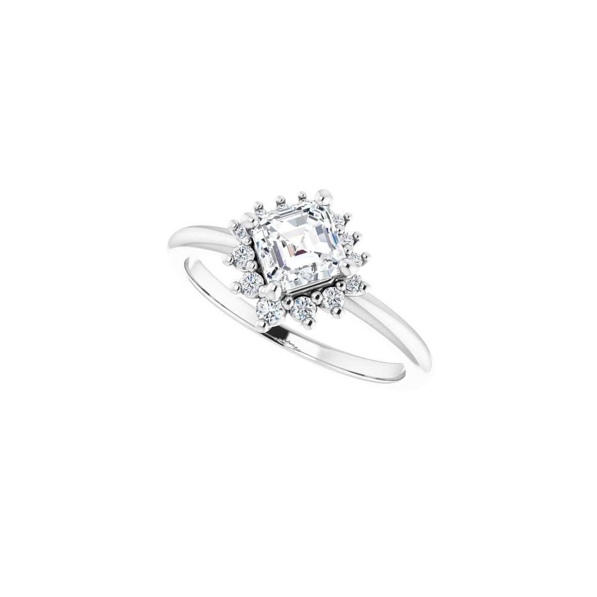 Asscher Halo-Style Asymmetrical Engagement Ring Semi-Mount - gallery - Series 124478