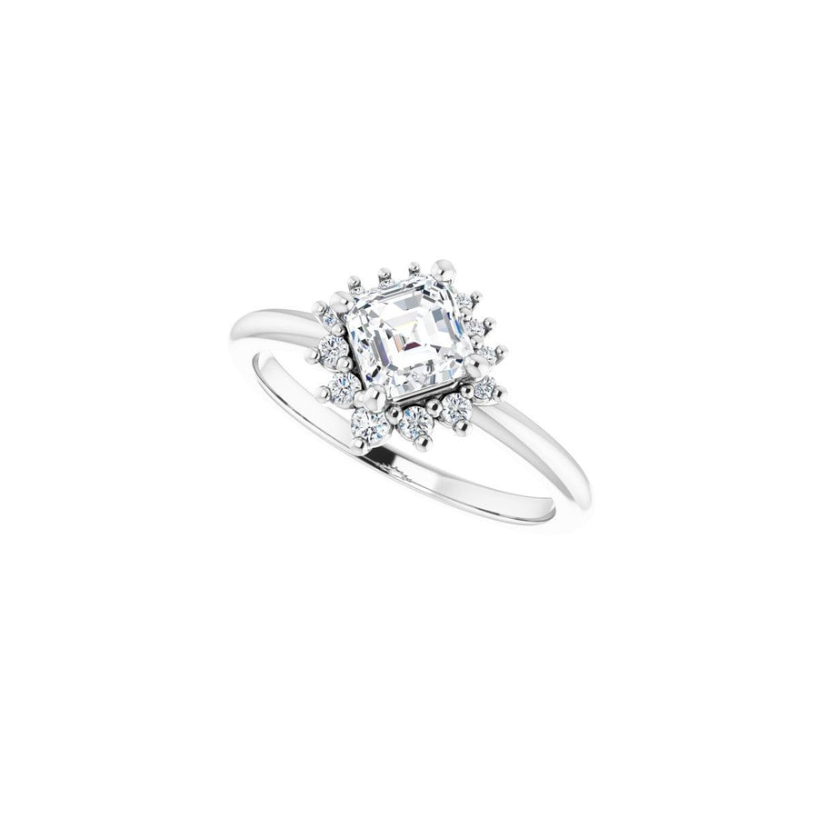 Asscher Halo-Style Asymmetrical Engagement Ring Semi-Mount - gallery - Series 124478