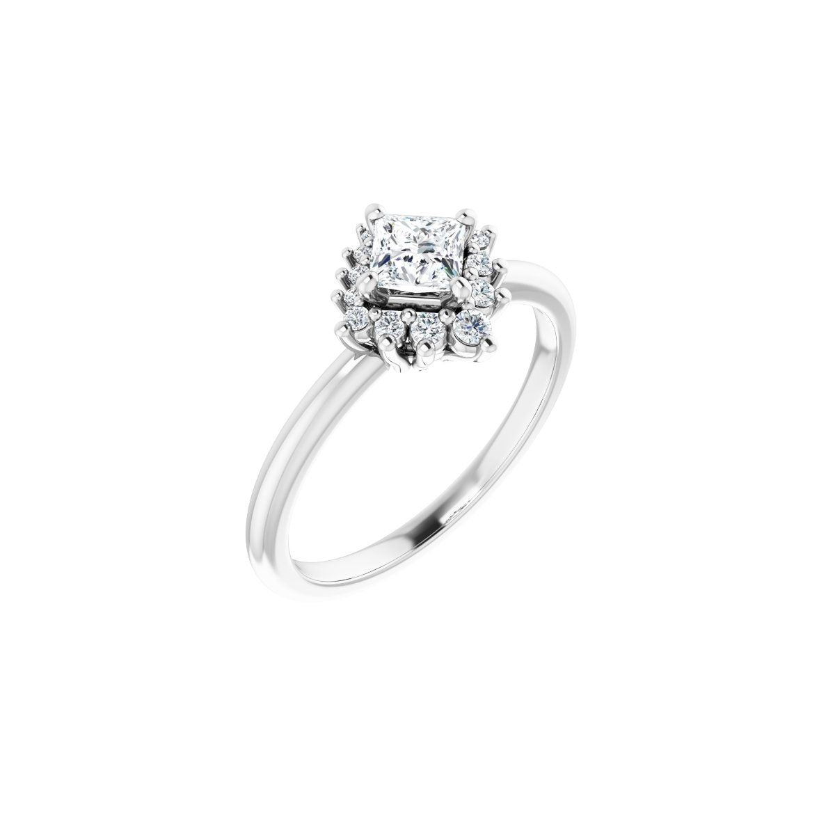 Natural Diamond Square Halo-Style Asymmetrical Engagement Ring Semi-Mount - Platinum - Series 124478