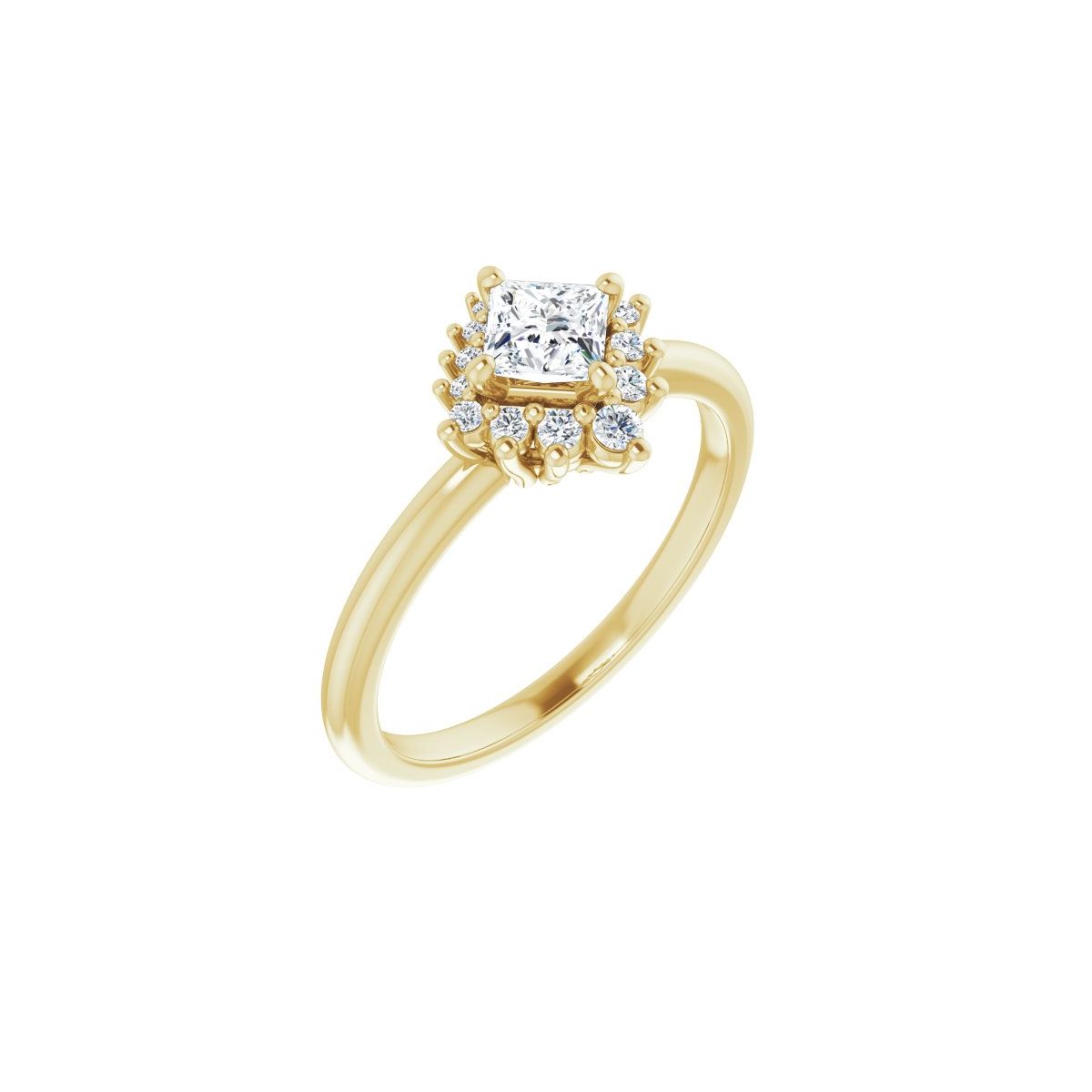Natural Diamond Square Halo-Style Asymmetrical Engagement Ring Semi-Mount - 14K Yellow Gold - Series 124478