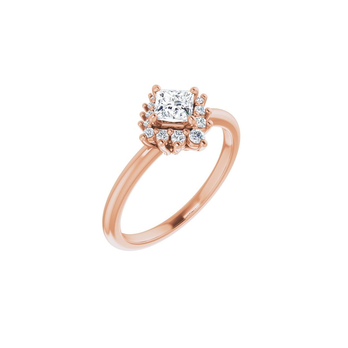 Natural Diamond Square Halo-Style Asymmetrical Engagement Ring Semi-Mount - 14K Rose Gold - Series 124478