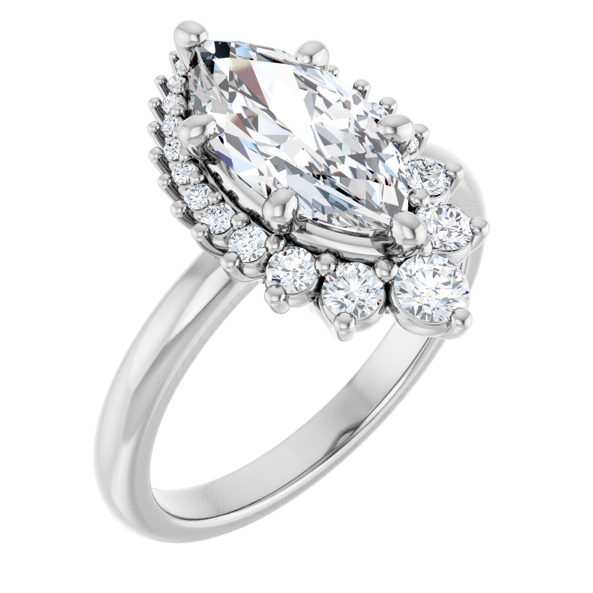 Natural Diamond Marquise Halo-Style Asymmetrical Engagement Ring Semi-Mount - Platinum - Series 124478
