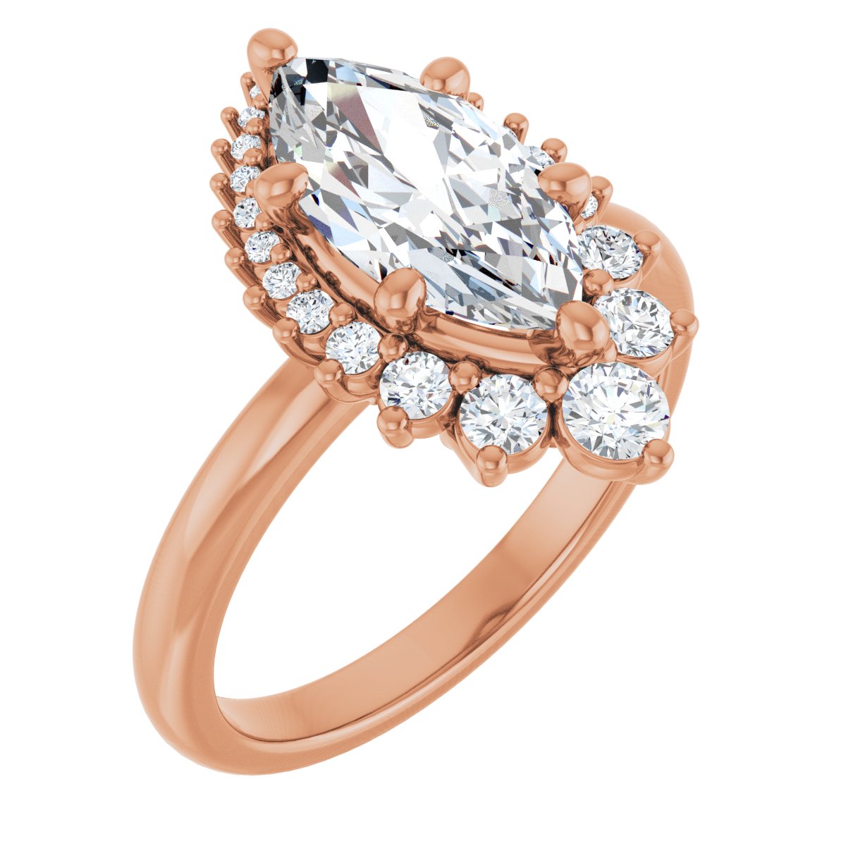Natural Diamond Marquise Halo-Style Asymmetrical Engagement Ring Semi-Mount - 14K Rose Gold - Series 124478