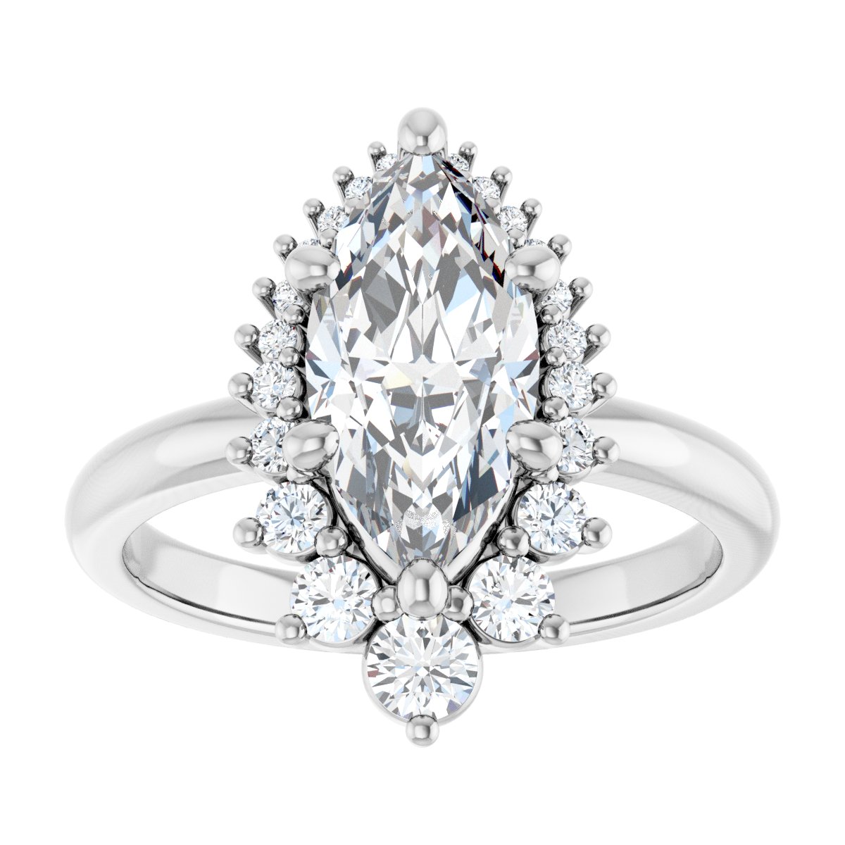 Marquise Halo-Style Asymmetrical Engagement Ring Semi-Mount - gallery - Series 124478
