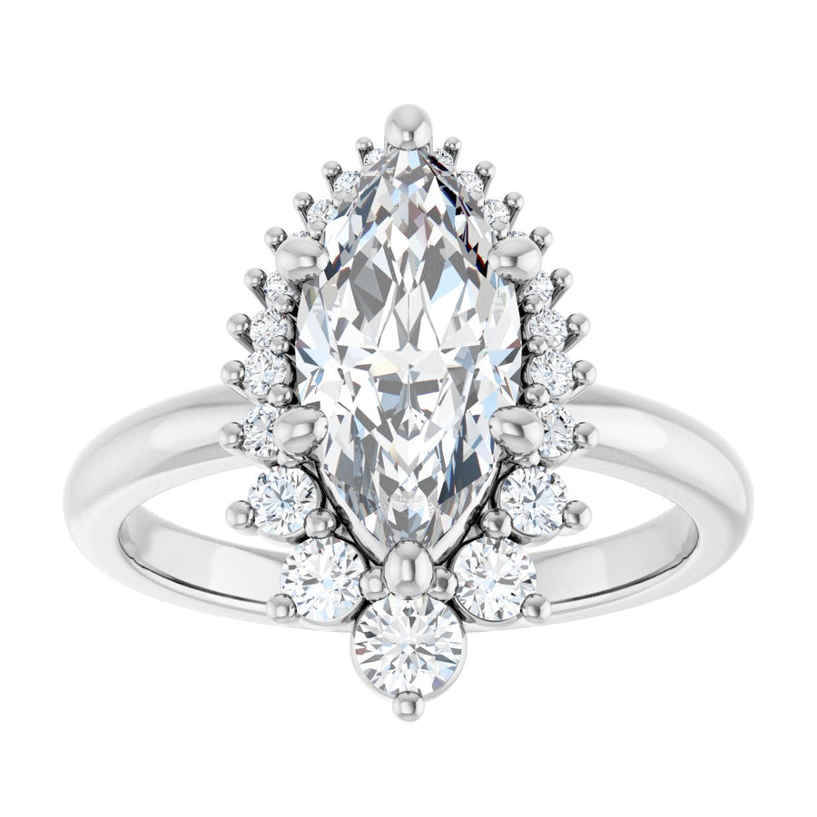 Marquise Halo-Style Asymmetrical Engagement Ring Semi-Mount - gallery - Series 124478