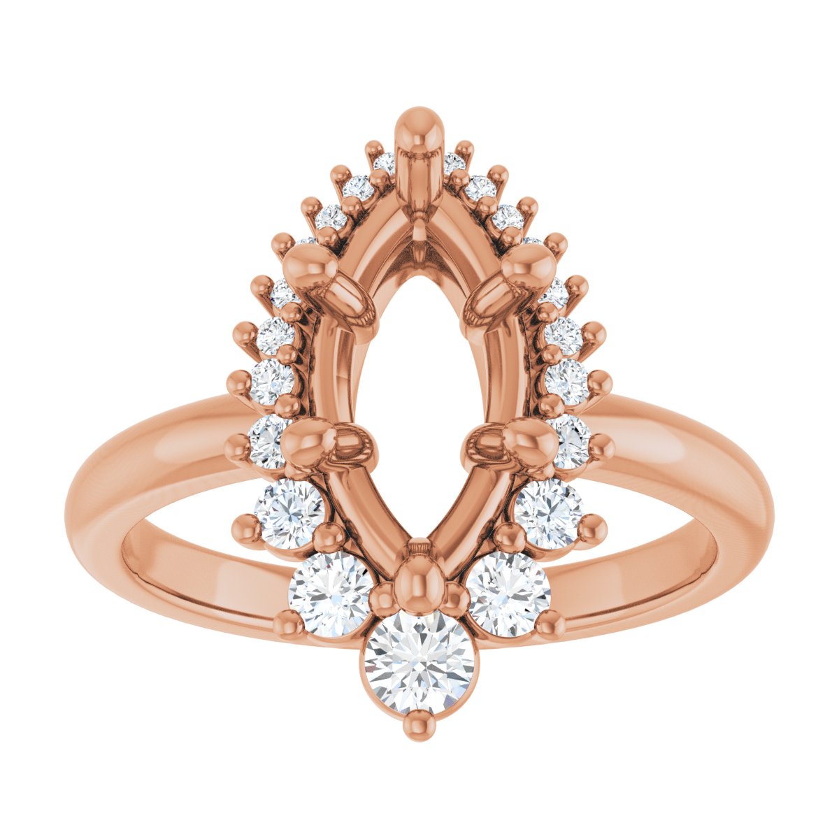 Marquise Halo-Style Asymmetrical Engagement Ring Semi-Mount - gallery - Series 124478
