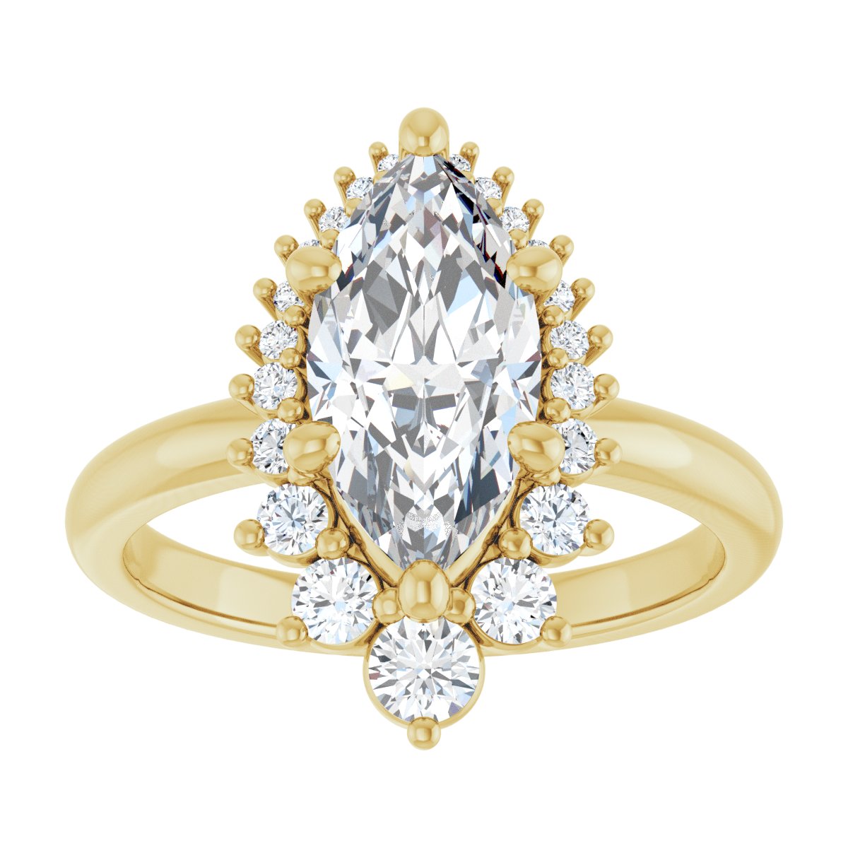 Marquise Halo-Style Asymmetrical Engagement Ring Semi-Mount - gallery - Series 124478