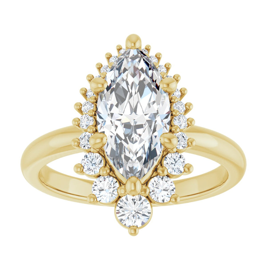 Marquise Halo-Style Asymmetrical Engagement Ring Semi-Mount - gallery - Series 124478
