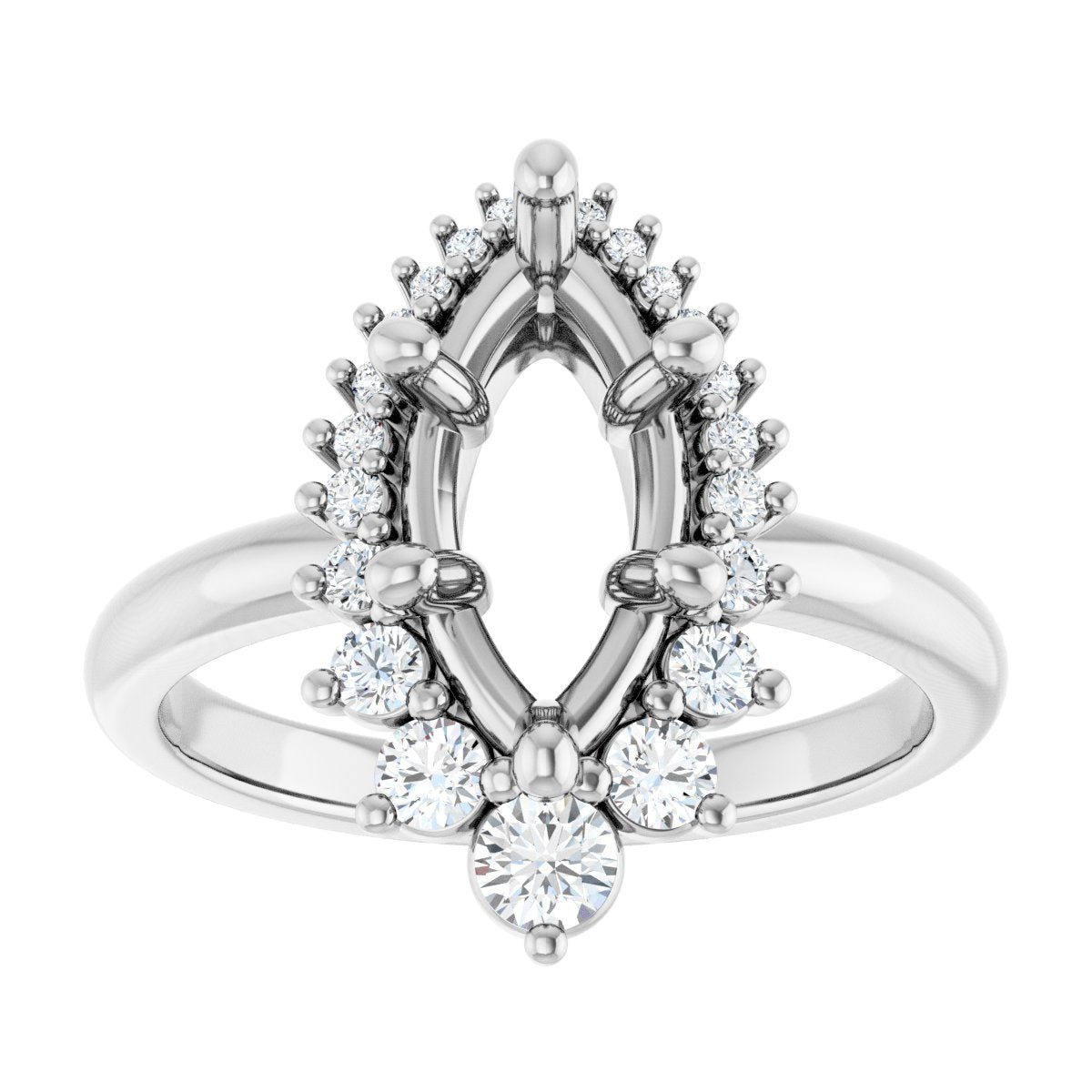 Marquise Halo-Style Asymmetrical Engagement Ring Semi-Mount - gallery - Series 124478