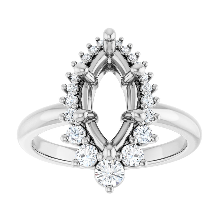 Marquise Halo-Style Asymmetrical Engagement Ring Semi-Mount - gallery - Series 124478