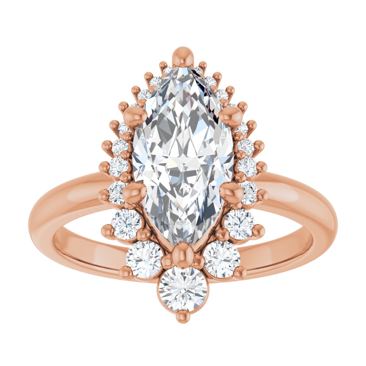 Marquise Halo-Style Asymmetrical Engagement Ring Semi-Mount - gallery - Series 124478
