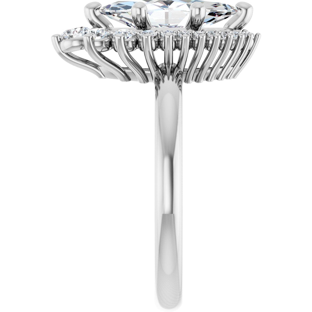 Marquise Halo-Style Asymmetrical Engagement Ring Semi-Mount - gallery - Series 124478