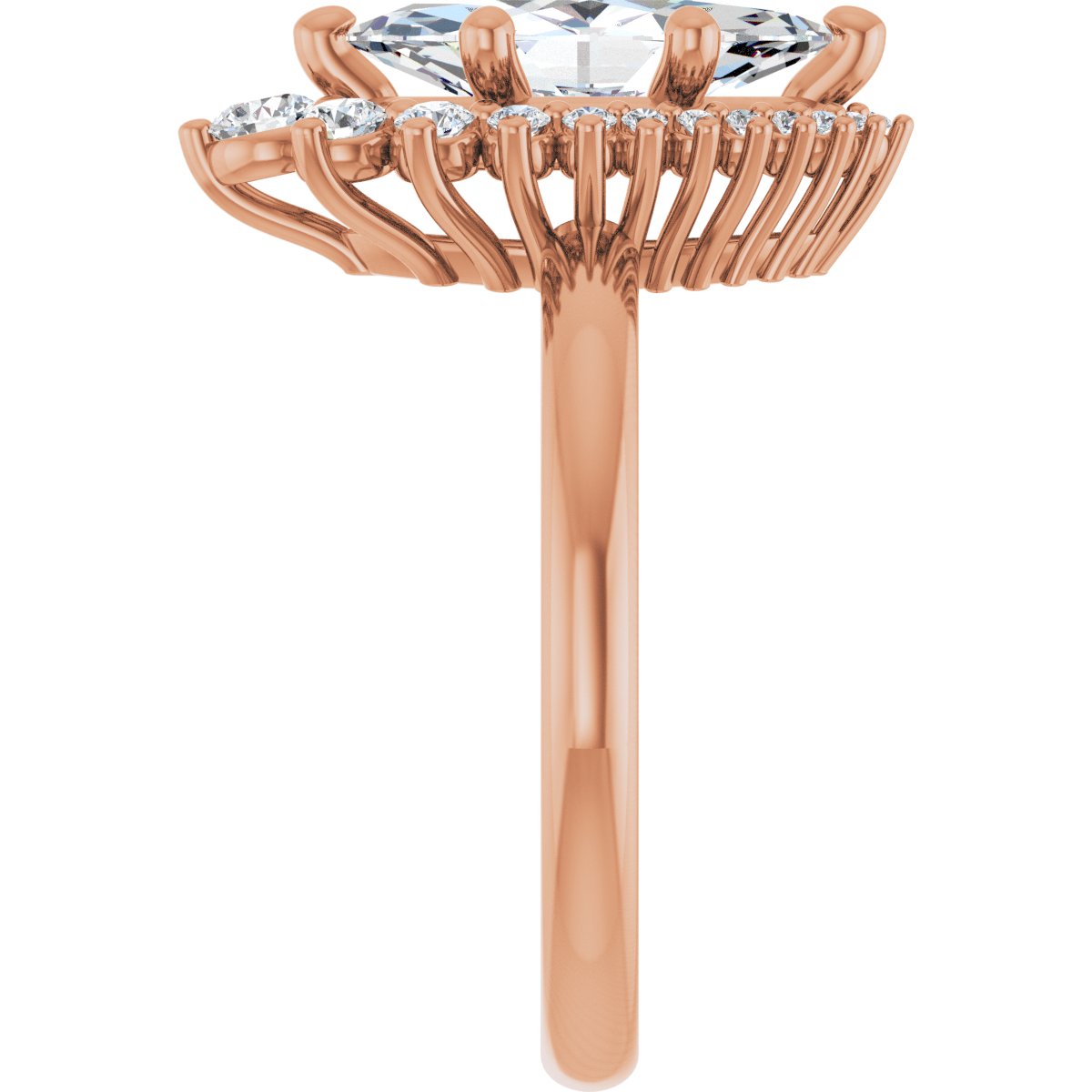 Marquise Halo-Style Asymmetrical Engagement Ring Semi-Mount - gallery - Series 124478