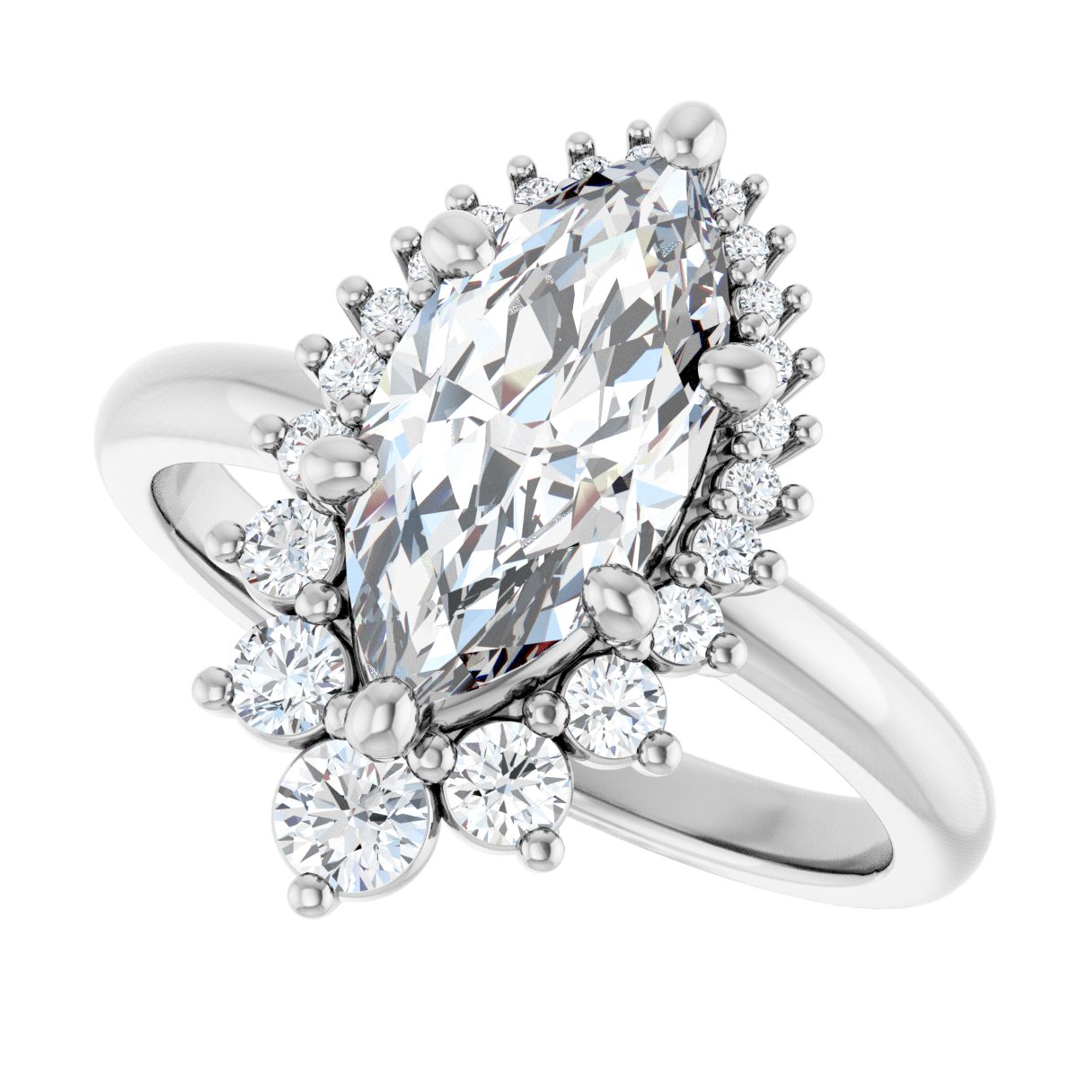 Marquise Halo-Style Asymmetrical Engagement Ring Semi-Mount - gallery - Series 124478