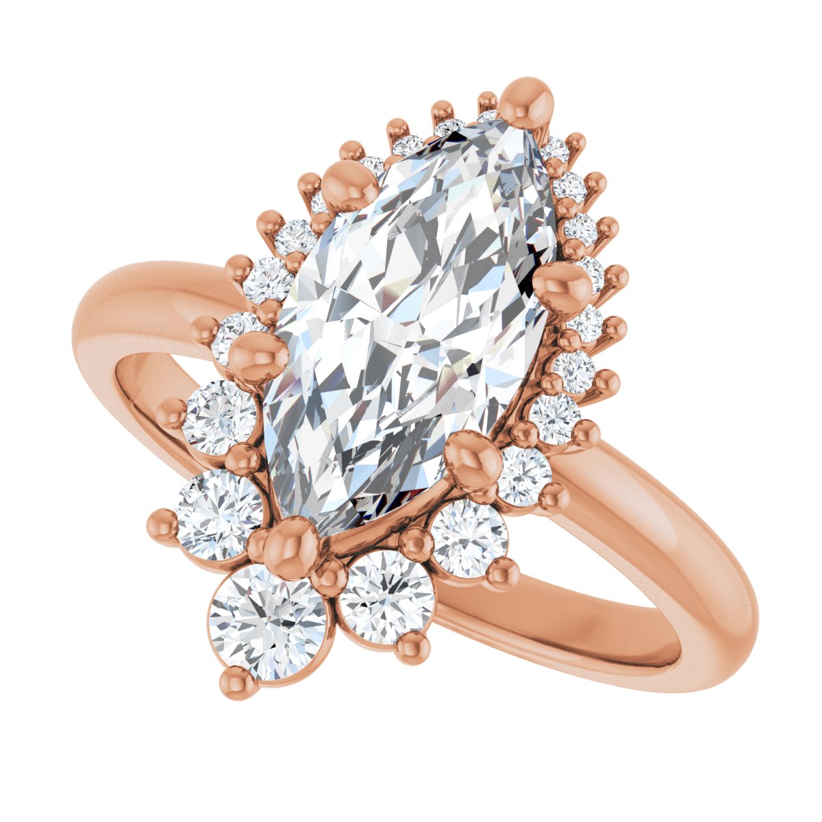 Marquise Halo-Style Asymmetrical Engagement Ring Semi-Mount - gallery - Series 124478