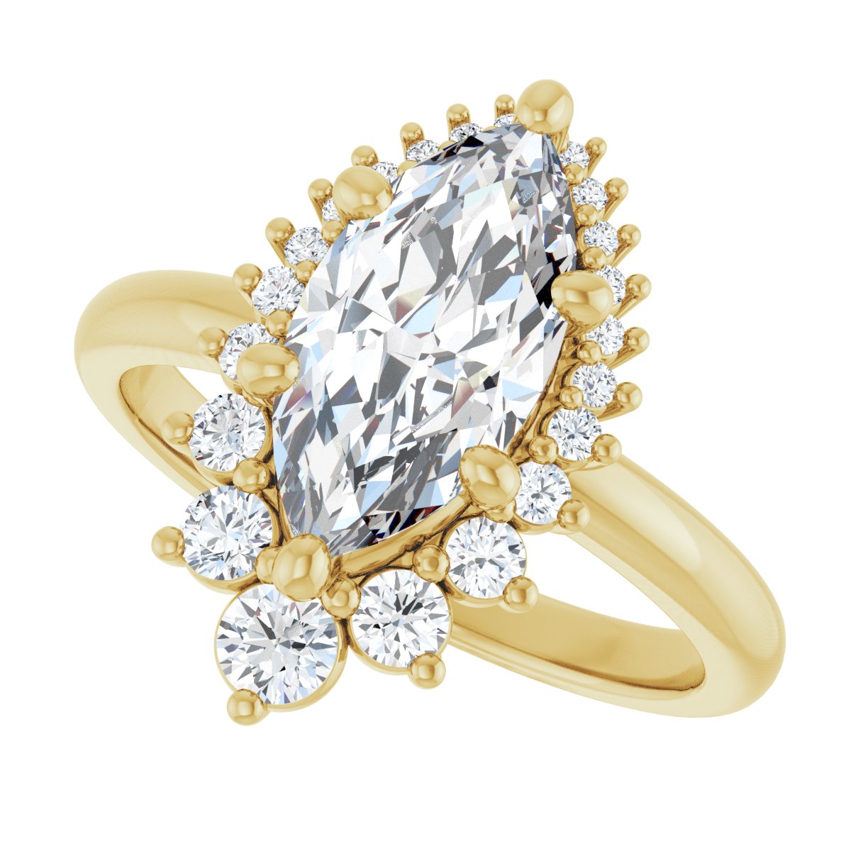 Marquise Halo-Style Asymmetrical Engagement Ring Semi-Mount - gallery - Series 124478