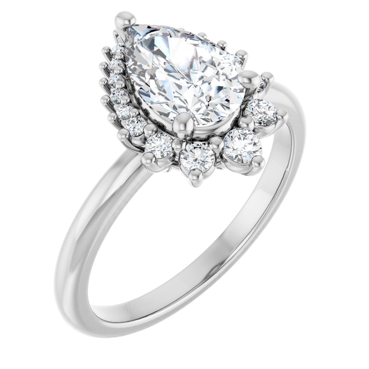 Natural Diamond Pear Halo-Style Asymmetrical Engagement Ring Semi-Mount - Platinum - Series 124478