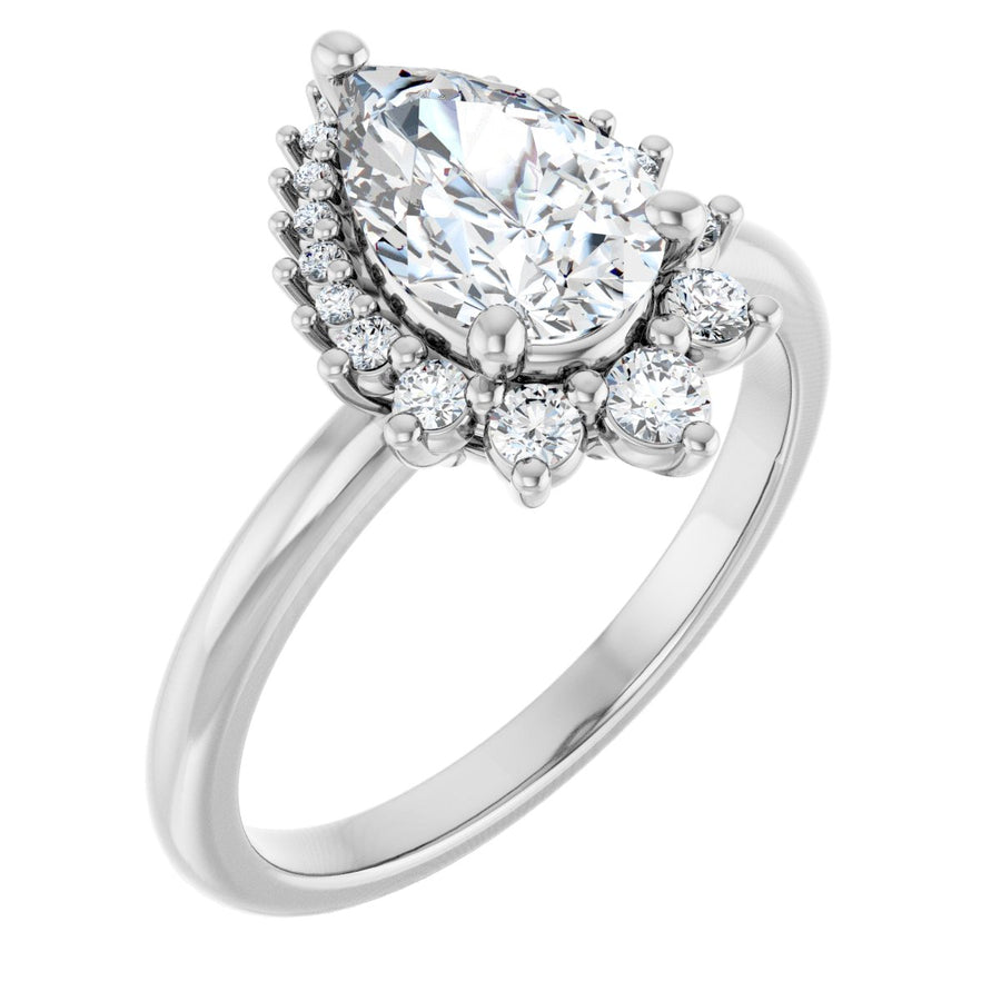 Natural Diamond Pear Halo-Style Asymmetrical Engagement Ring Semi-Mount - Platinum - Series 124478