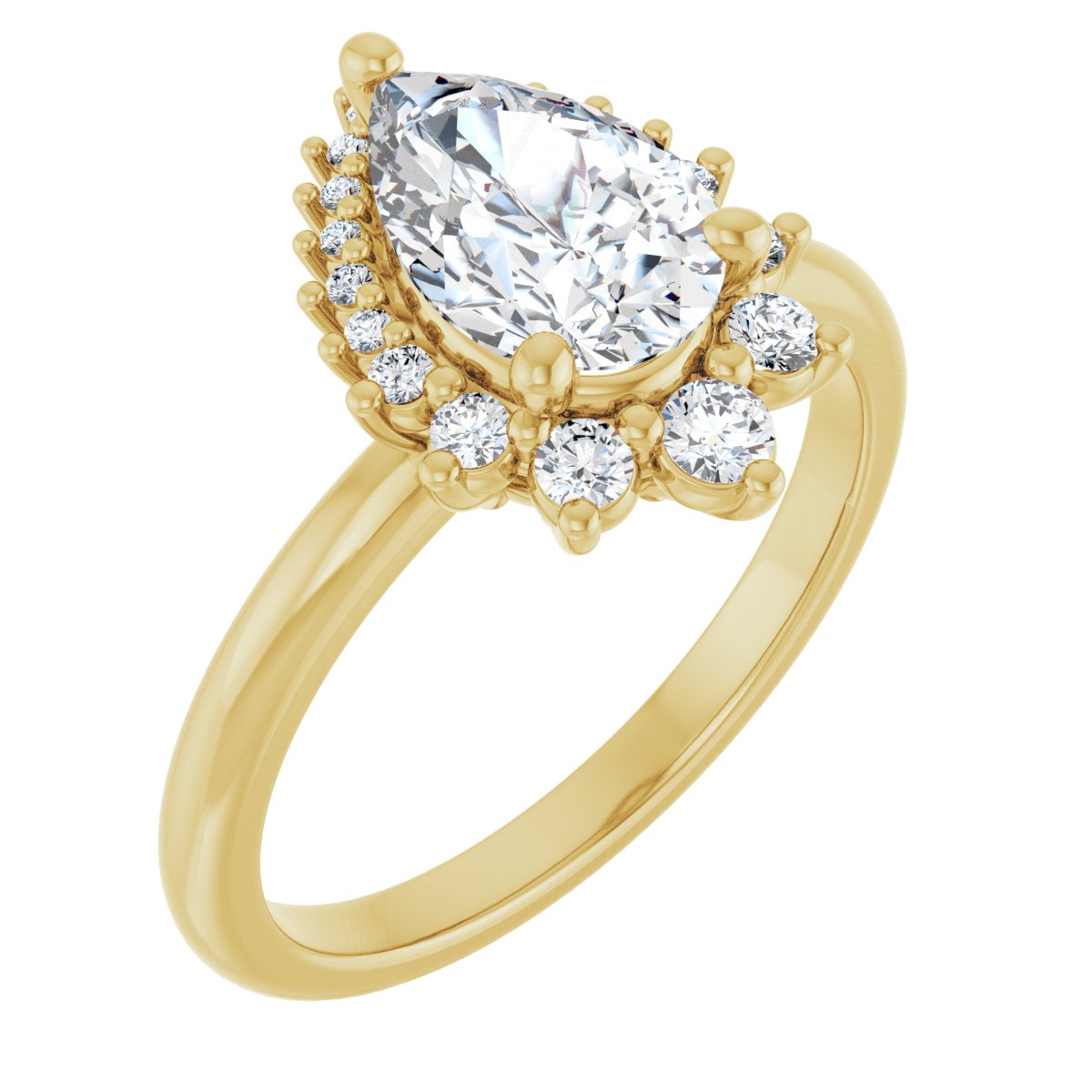 Natural Diamond Pear Halo-Style Asymmetrical Engagement Ring Semi-Mount - 14K Yellow Gold - Series 124478