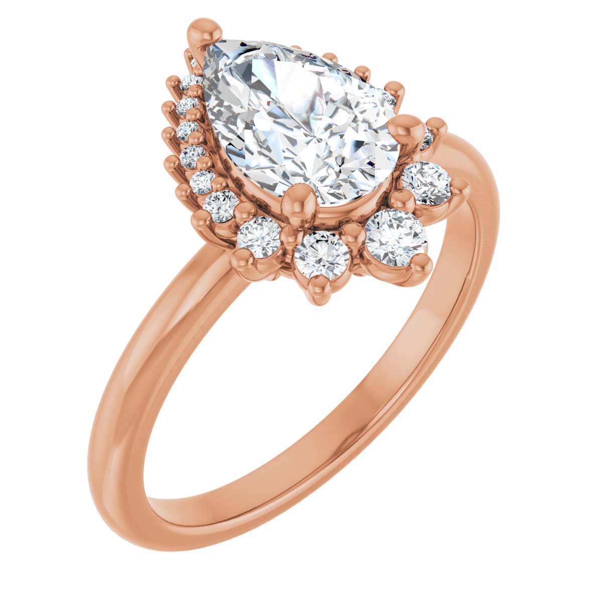 Natural Diamond Pear Halo-Style Asymmetrical Engagement Ring Semi-Mount - 14K Rose Gold - Series 124478
