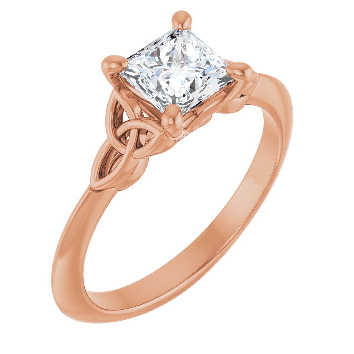 Natural Diamond Square Solitaire Celtic-Inspired Engagement Ring or Band Mounting - 18K Rose Gold - Series 124179