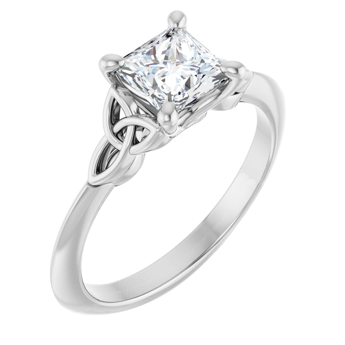 Natural Diamond Square Solitaire Celtic-Inspired Engagement Ring or Band Mounting - 18K White Gold - Series 124179