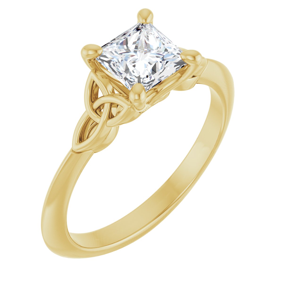 Natural Diamond Square Solitaire Celtic-Inspired Engagement Ring or Band Mounting - 18K Yellow Gold - Series 124179