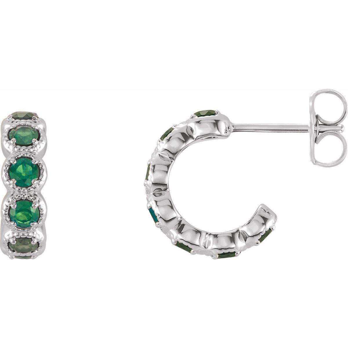Lab Made Ruby Accented Hoop Earrings