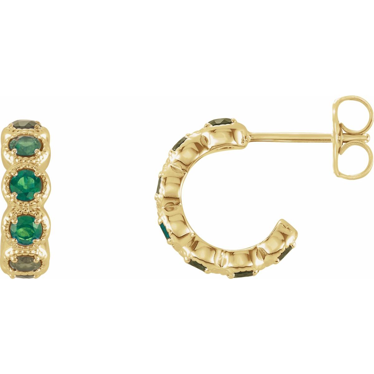 Lab Made Ruby Accented Hoop Earrings