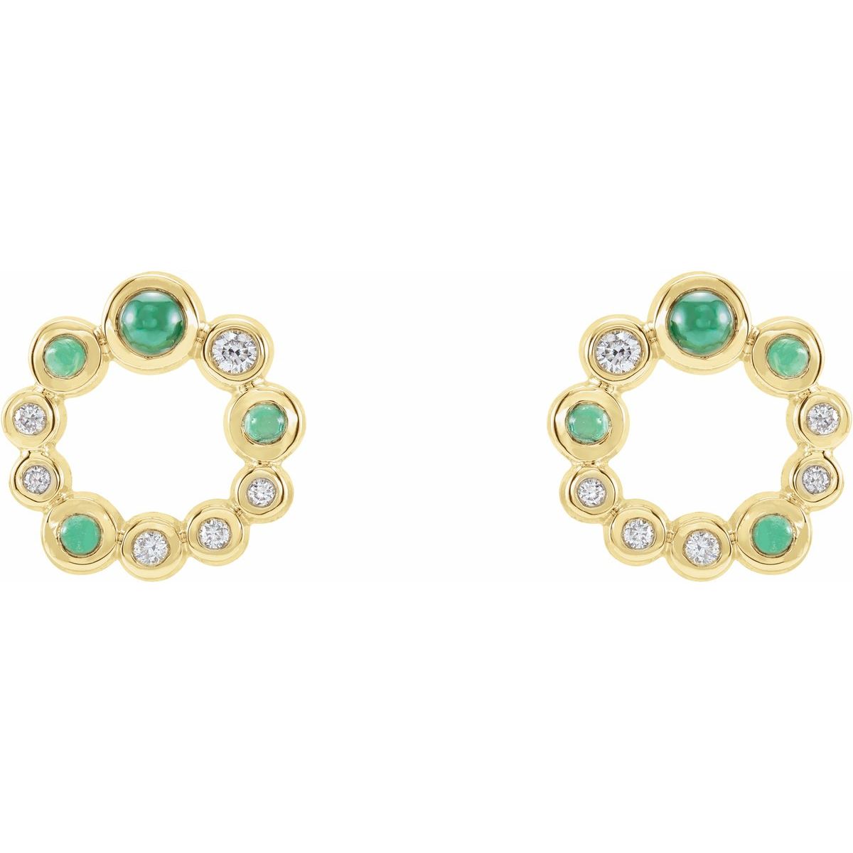 Natural Emerald Bezel-Set Cabochon Earrings