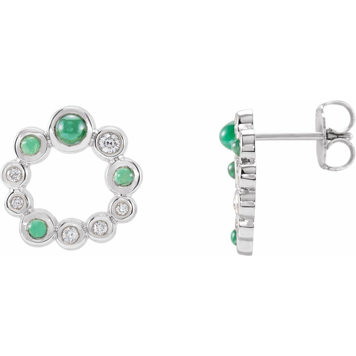 Natural Emerald Bezel-Set Cabochon Earrings