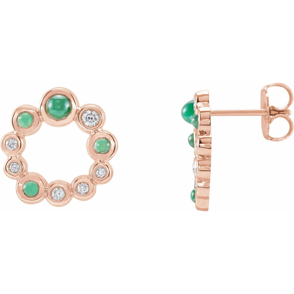 Natural Emerald Bezel-Set Cabochon Earrings