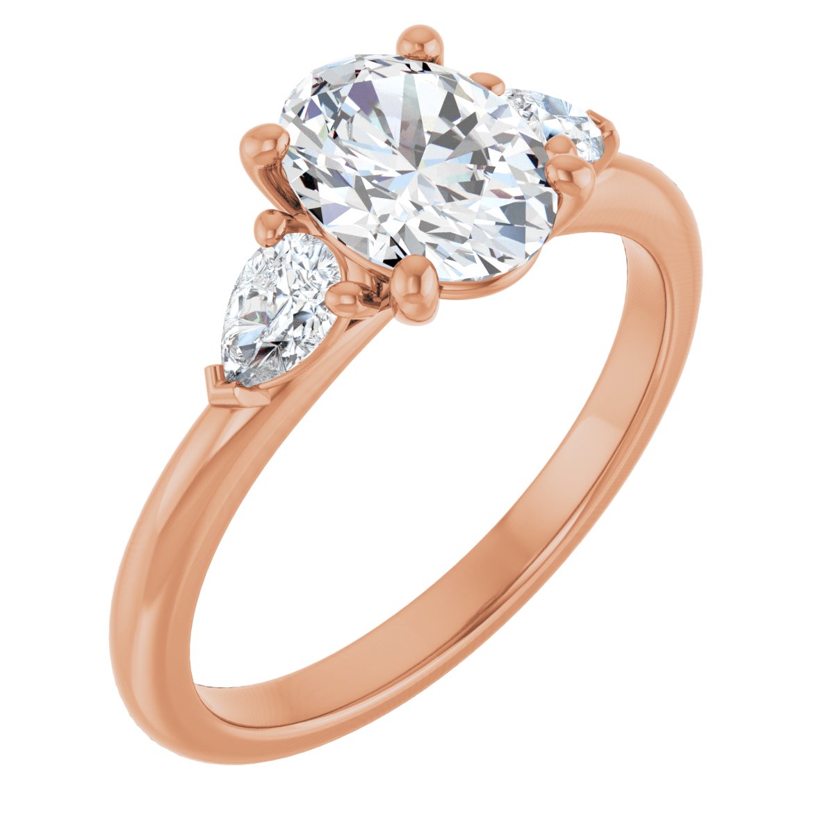 Natural Diamond Oval Three-Stone Engagement Ring Semi-Mount - 14K Rose Gold - Series 124694