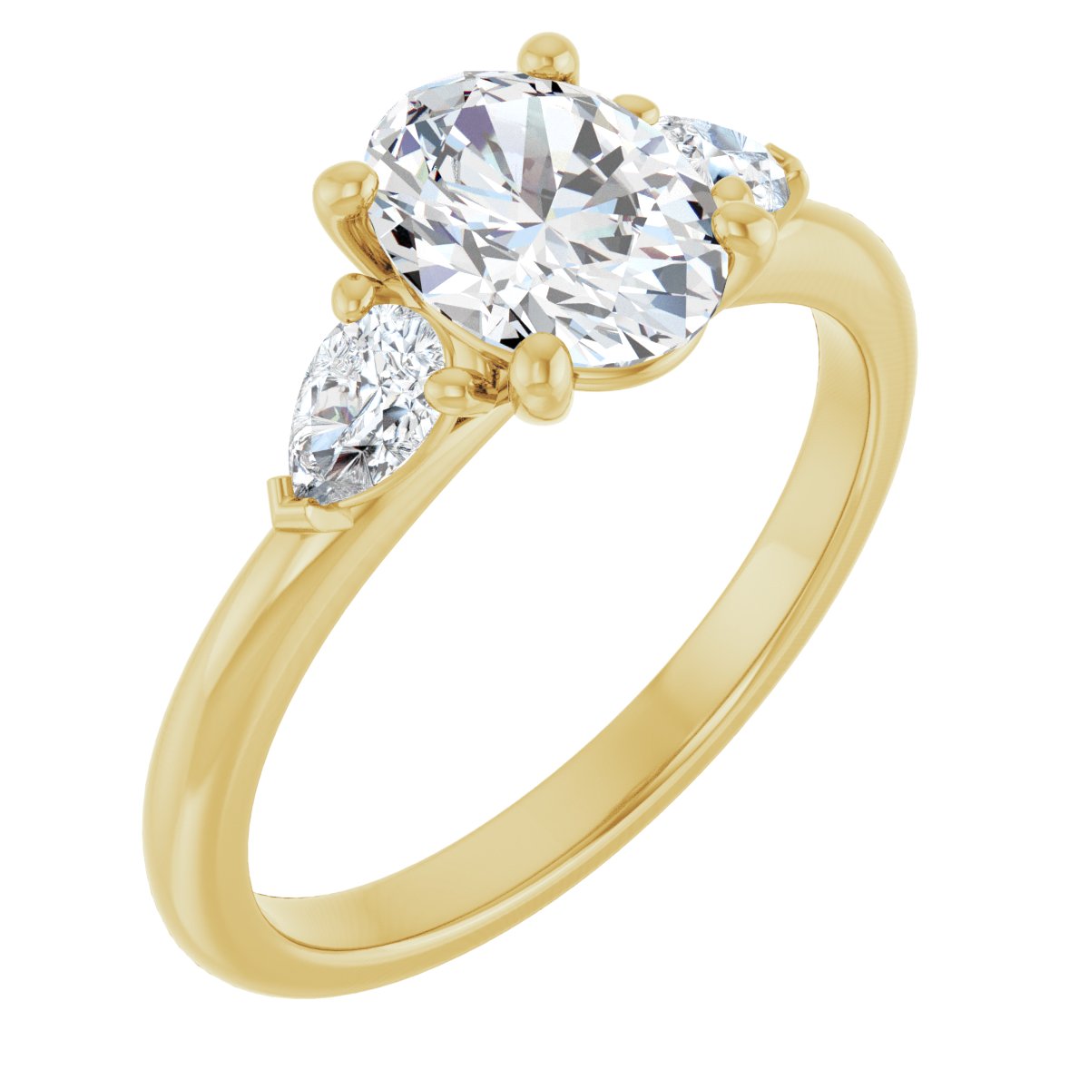 Natural Diamond Oval Three-Stone Engagement Ring Semi-Mount - 14K Yellow Gold - Series 124694