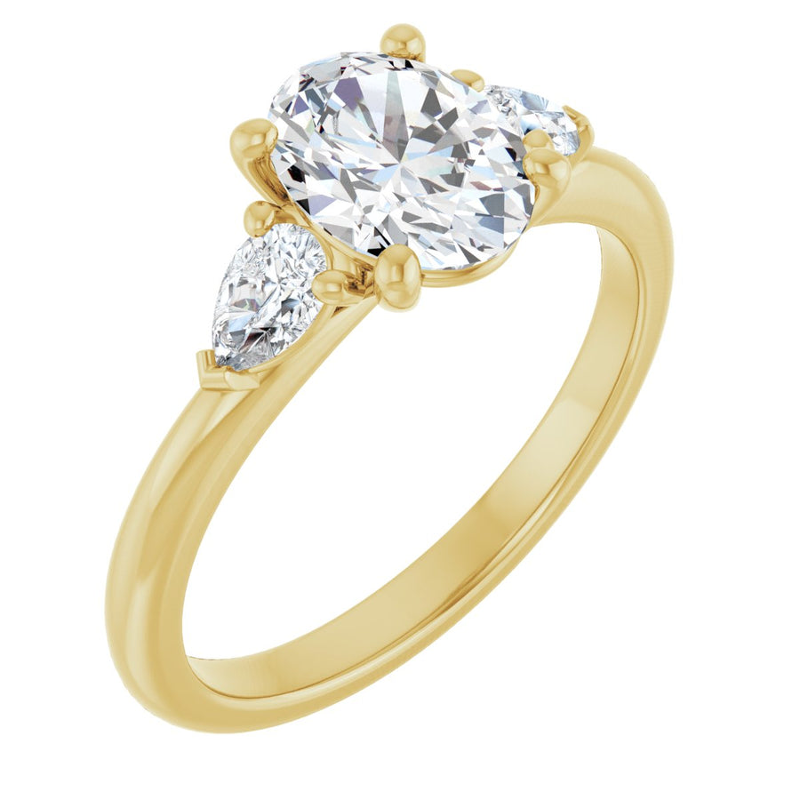 Natural Diamond Oval Three-Stone Engagement Ring Semi-Mount - 14K Yellow Gold - Series 124694