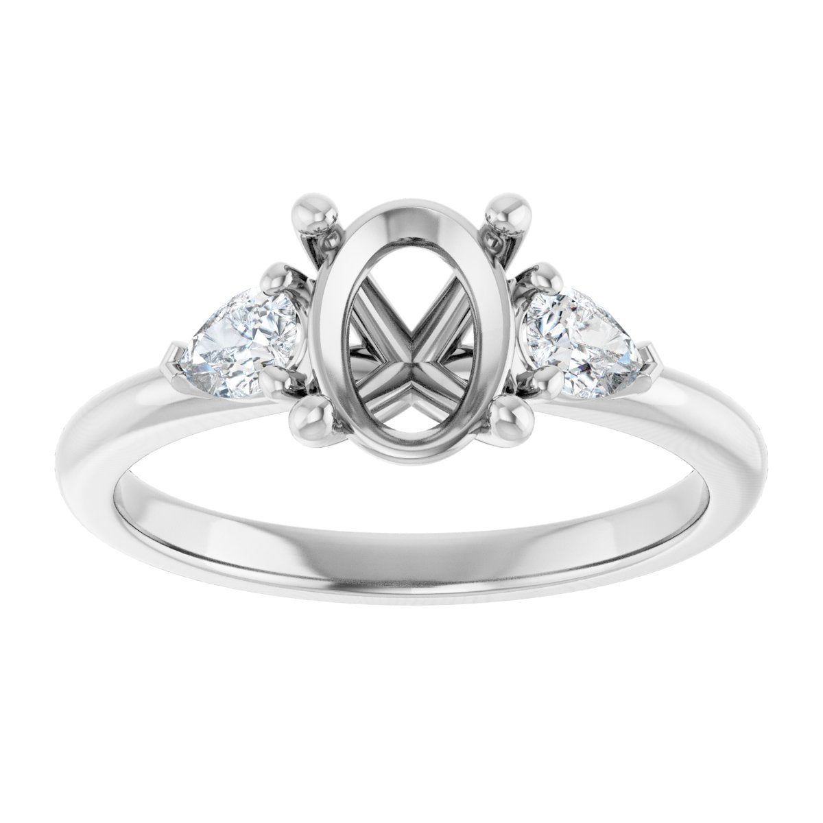 Oval Three-Stone Engagement Ring Semi-Mount - gallery - Series 124694