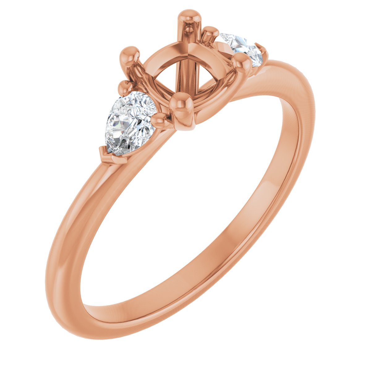 Natural Diamond Cushion Three-Stone Engagement Ring Semi-Mount - 14K Rose Gold - Series 124694