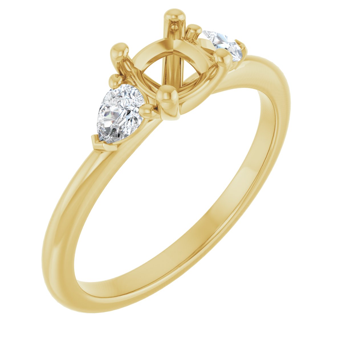Natural Diamond Cushion Three-Stone Engagement Ring Semi-Mount - 14K Yellow Gold - Series 124694
