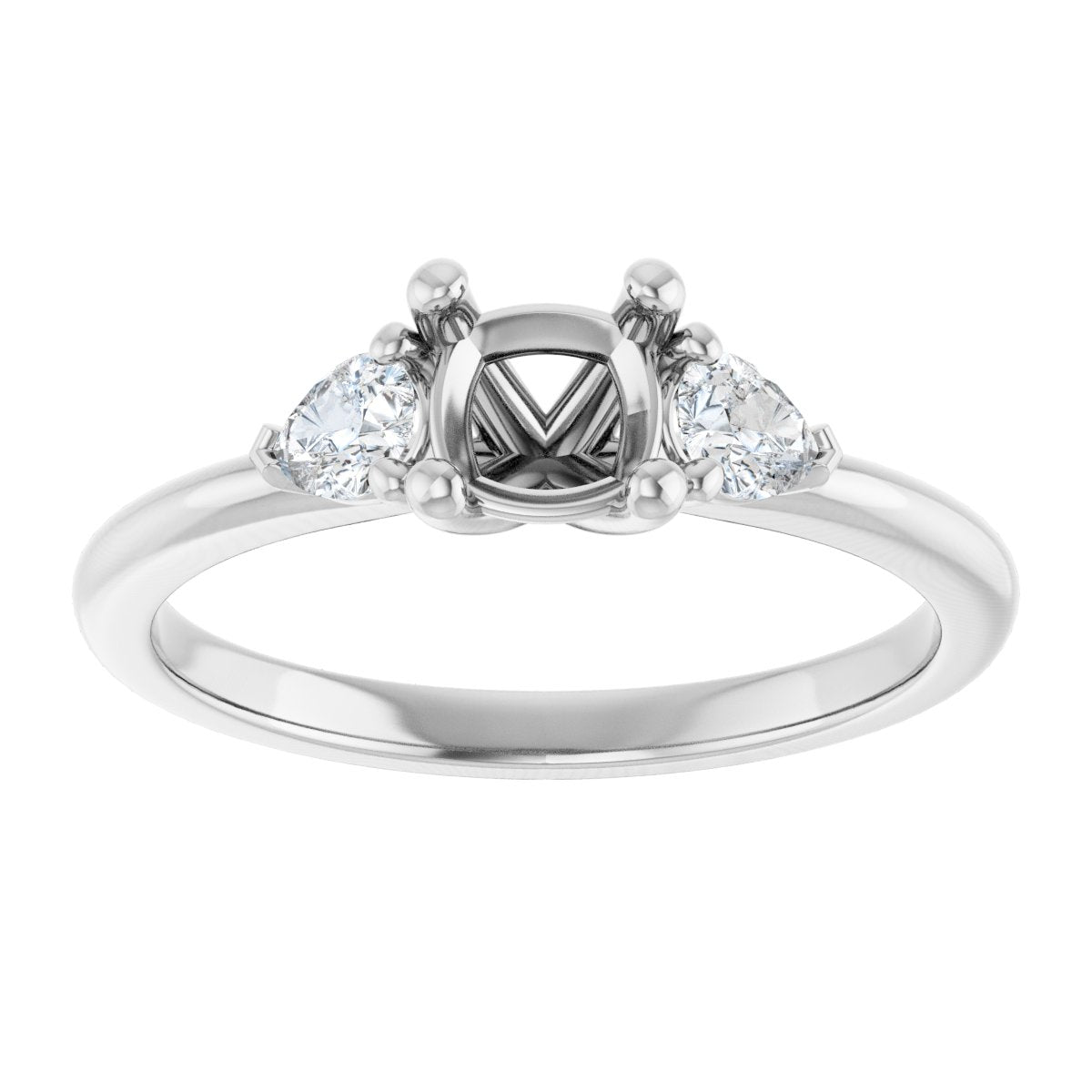 Cushion Three-Stone Engagement Ring Semi-Mount - gallery - Series 124694