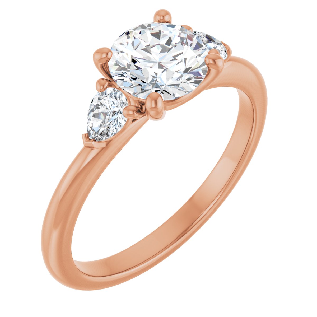 Natural Diamond Round Three-Stone Engagement Ring Semi-Mount - 14K Rose Gold - Series 124694