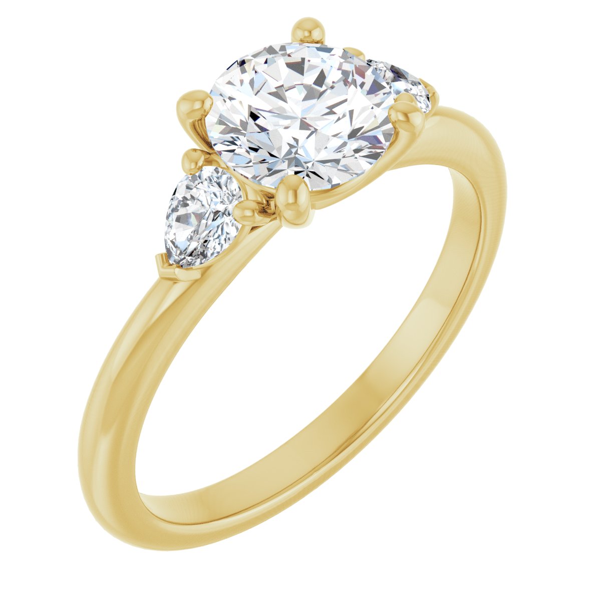 Natural Diamond Round Three-Stone Engagement Ring Semi-Mount - 14K Yellow Gold - Series 124694