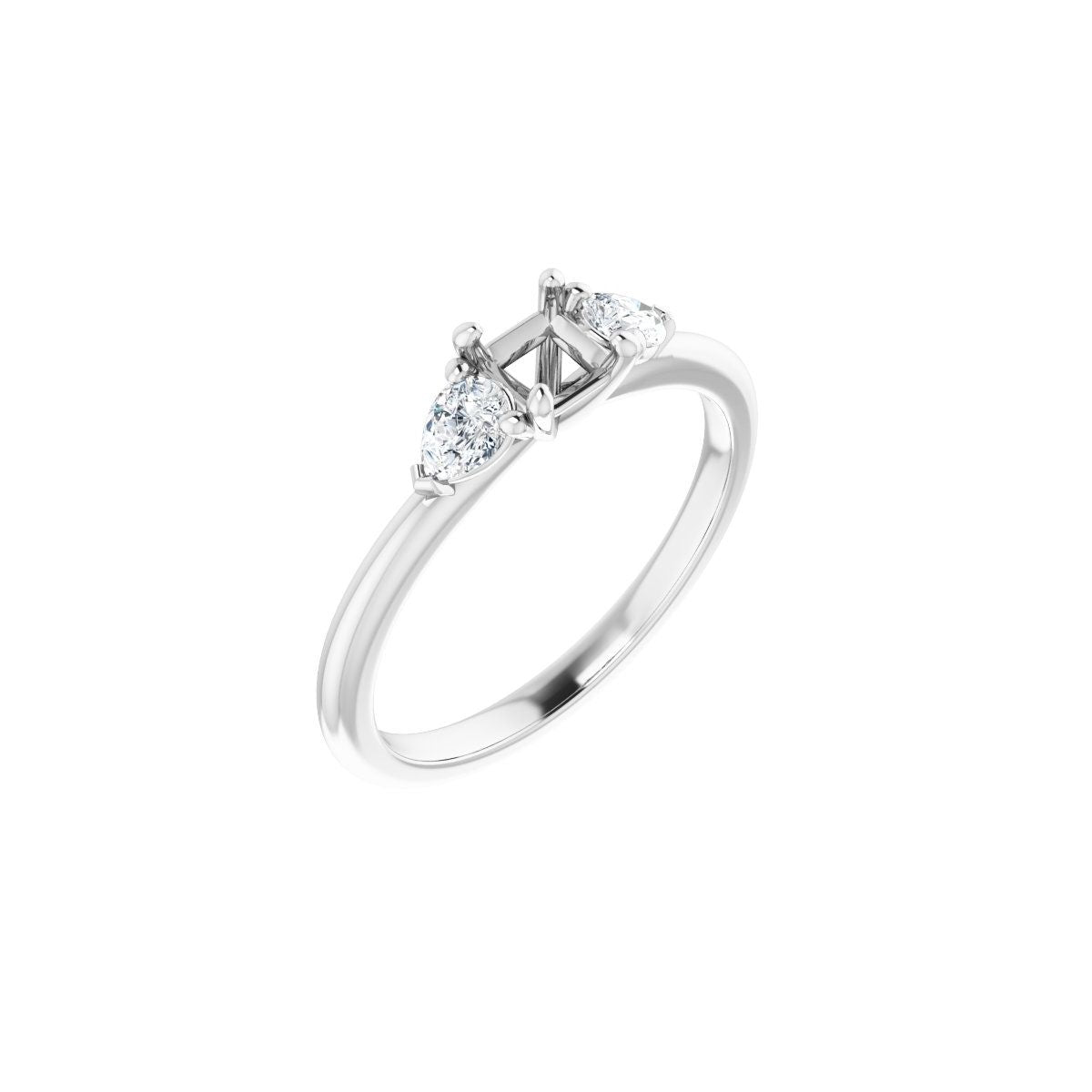 Natural Diamond Square Three-Stone Engagement Ring Semi-Mount - Platinum - Series 124694