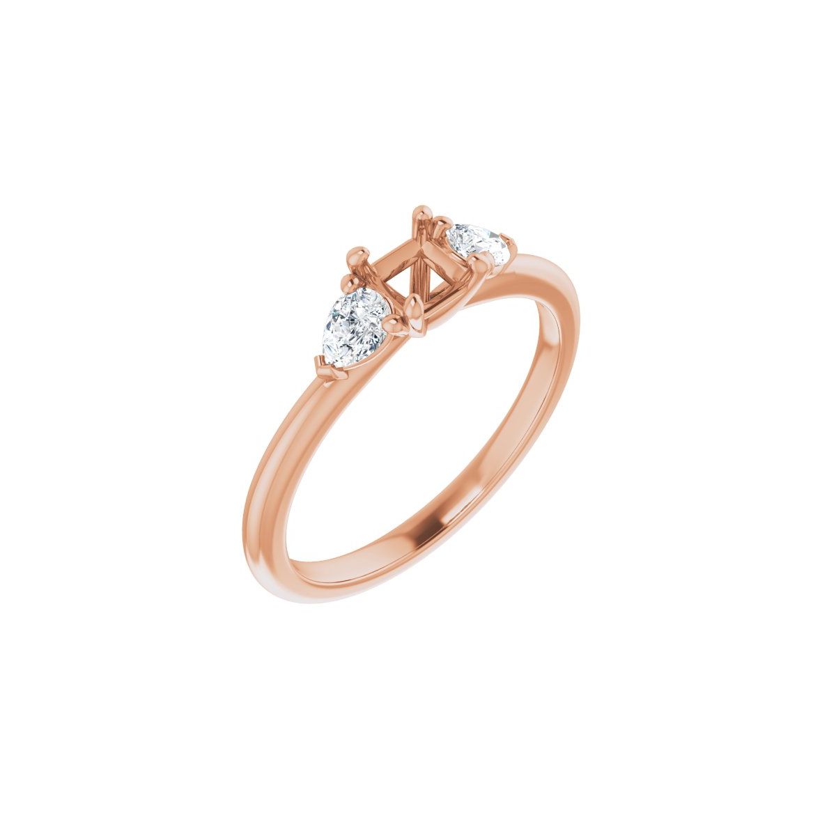 Natural Diamond Square Three-Stone Engagement Ring Semi-Mount - 14K Rose Gold - Series 124694