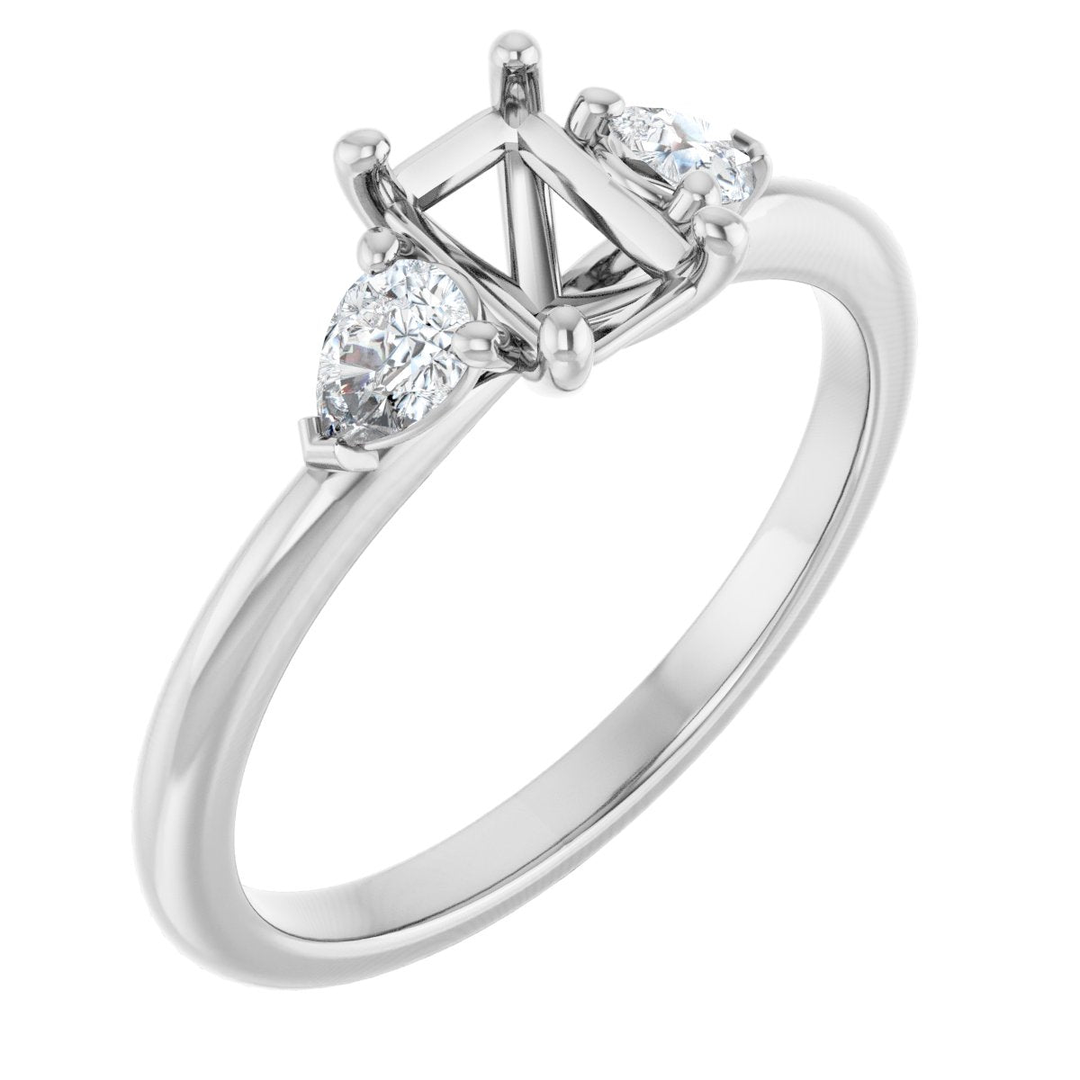 Natural Diamond Emerald Three-Stone Engagement Ring Semi-Mount - Platinum - Series 124694