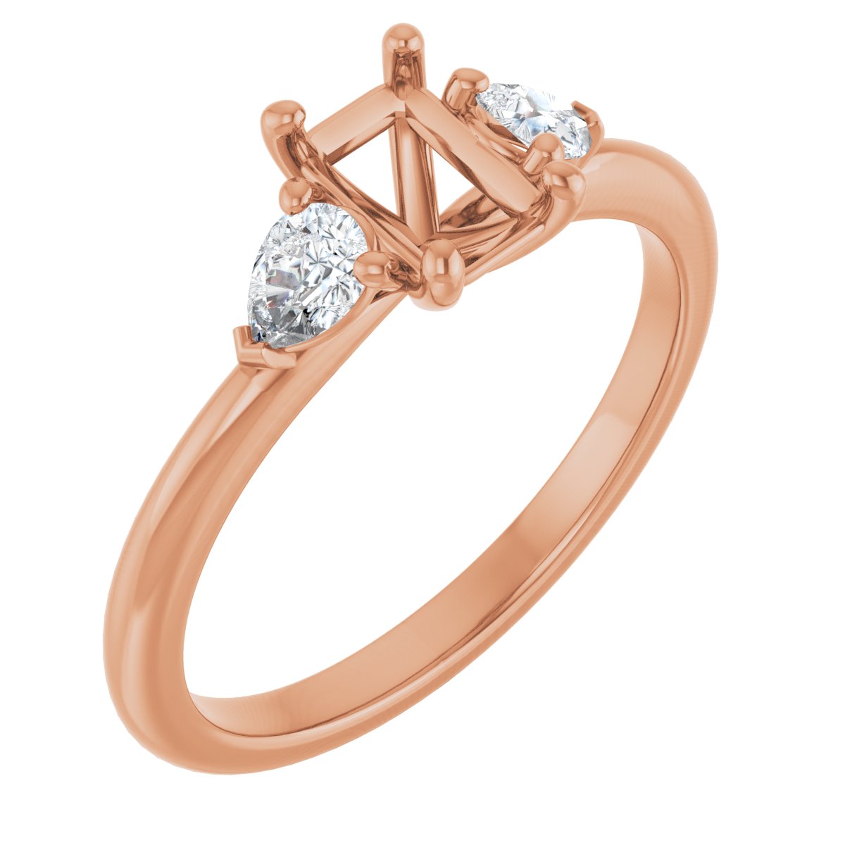 Natural Diamond Emerald Three-Stone Engagement Ring Semi-Mount - 14K Rose Gold - Series 124694