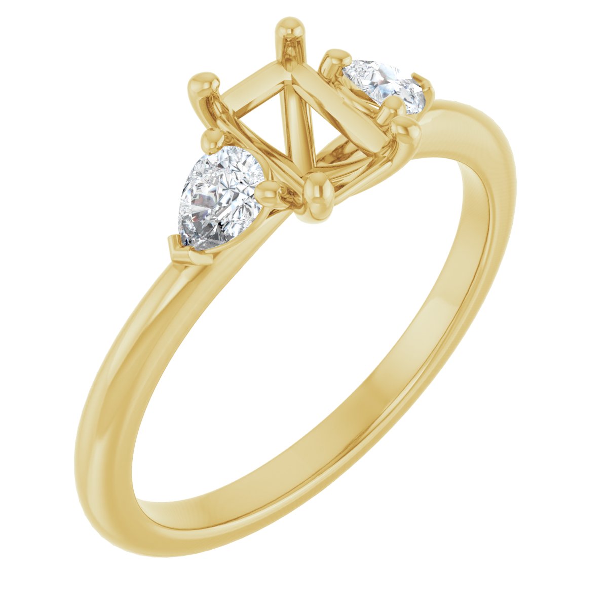 Natural Diamond Emerald Three-Stone Engagement Ring Semi-Mount - 14K Yellow Gold - Series 124694