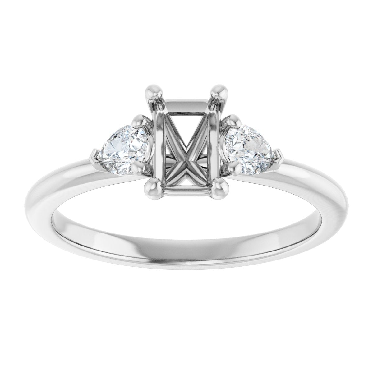 Emerald Three-Stone Engagement Ring Semi-Mount - gallery - Series 124694