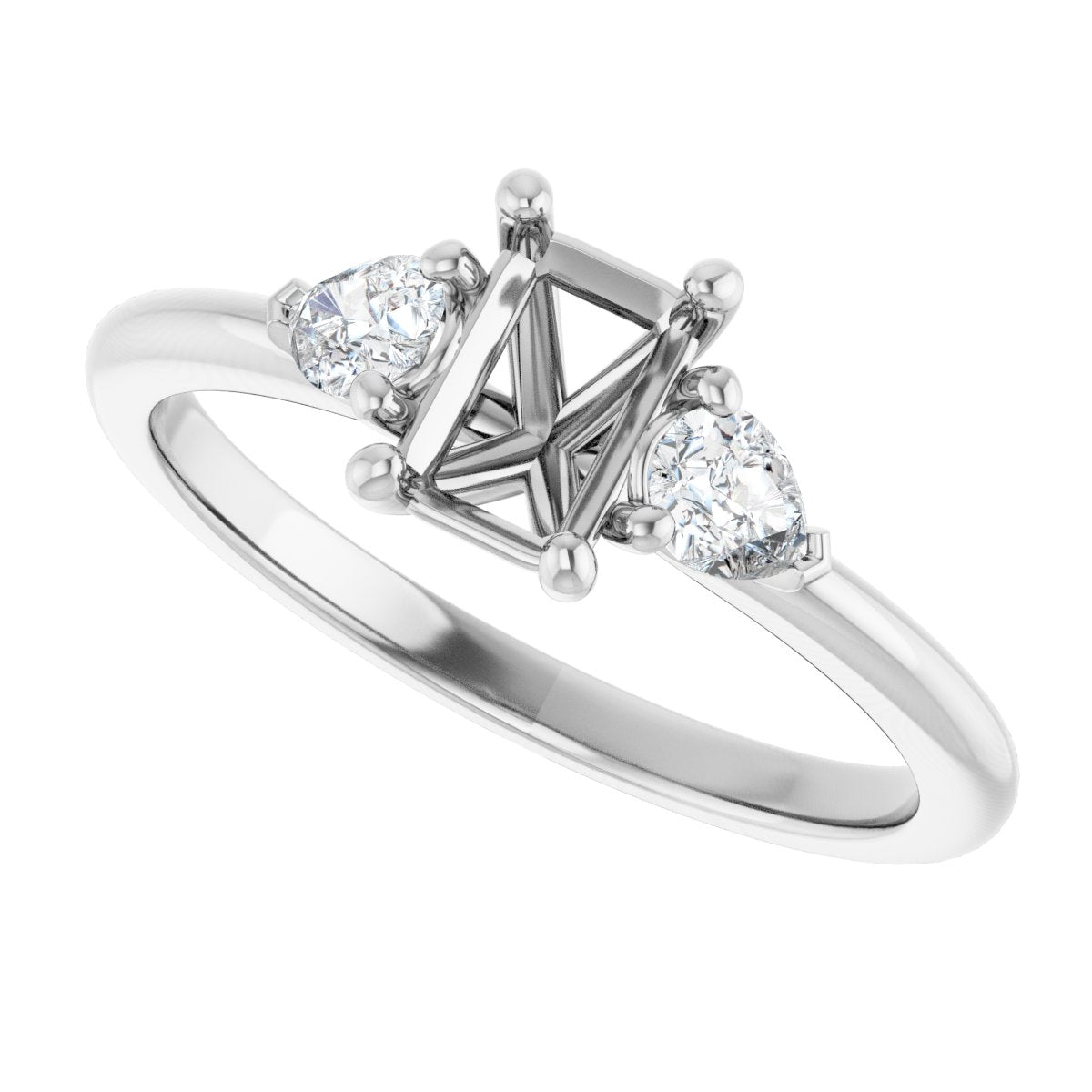 Emerald Three-Stone Engagement Ring Semi-Mount - gallery - Series 124694