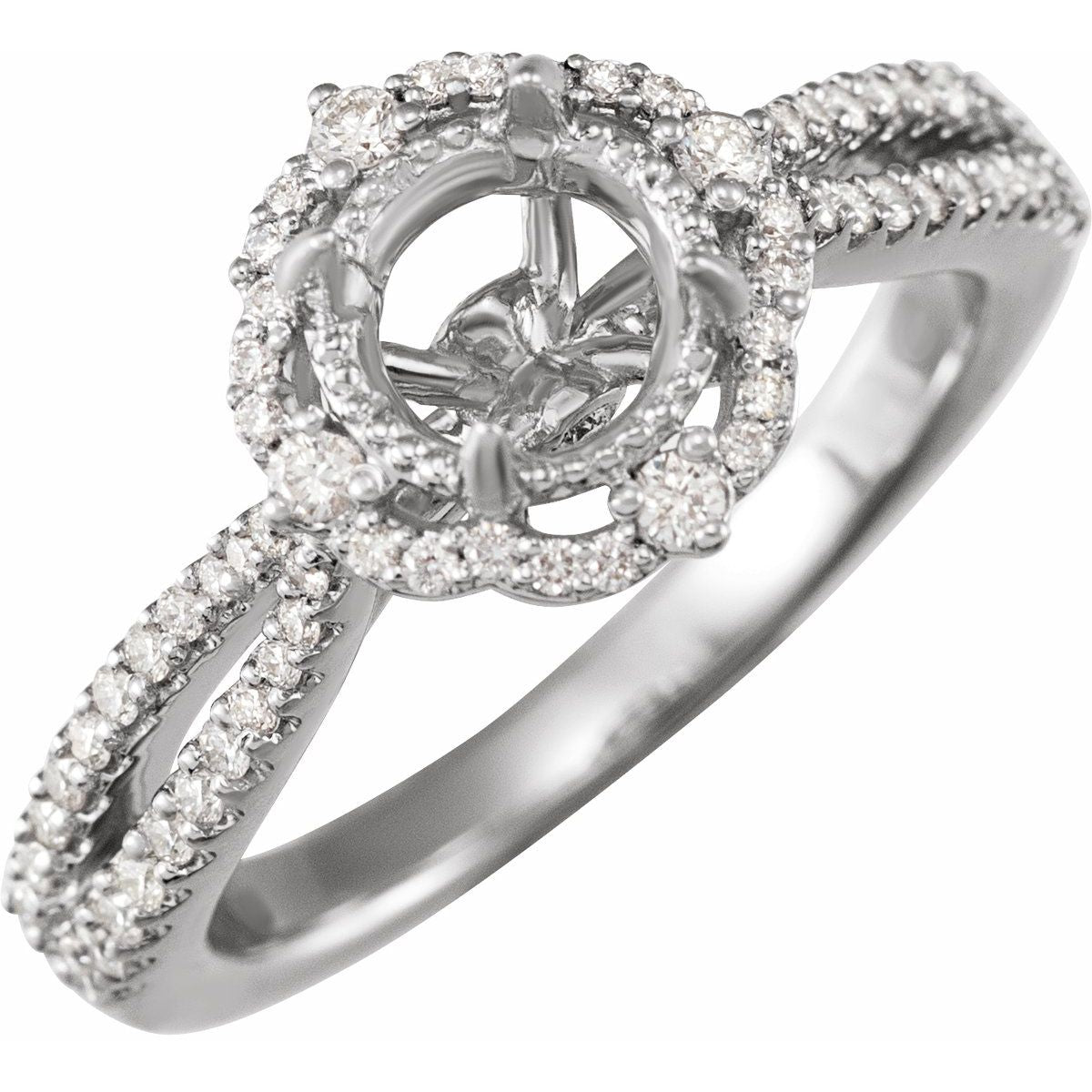 Natural Diamond Round Claw-Prong Halo-Style Engagement Ring Semi-Mount - Platinum - Series 653669